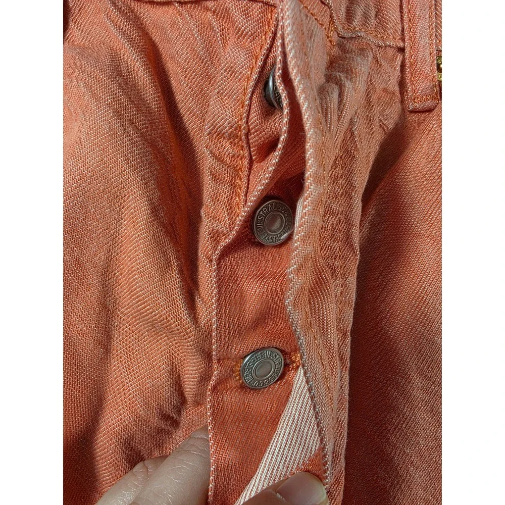 Levis 501 Button Fly Denim Jeans Mens 36x32 (Fits 34x30) Salmon Pink Coral
